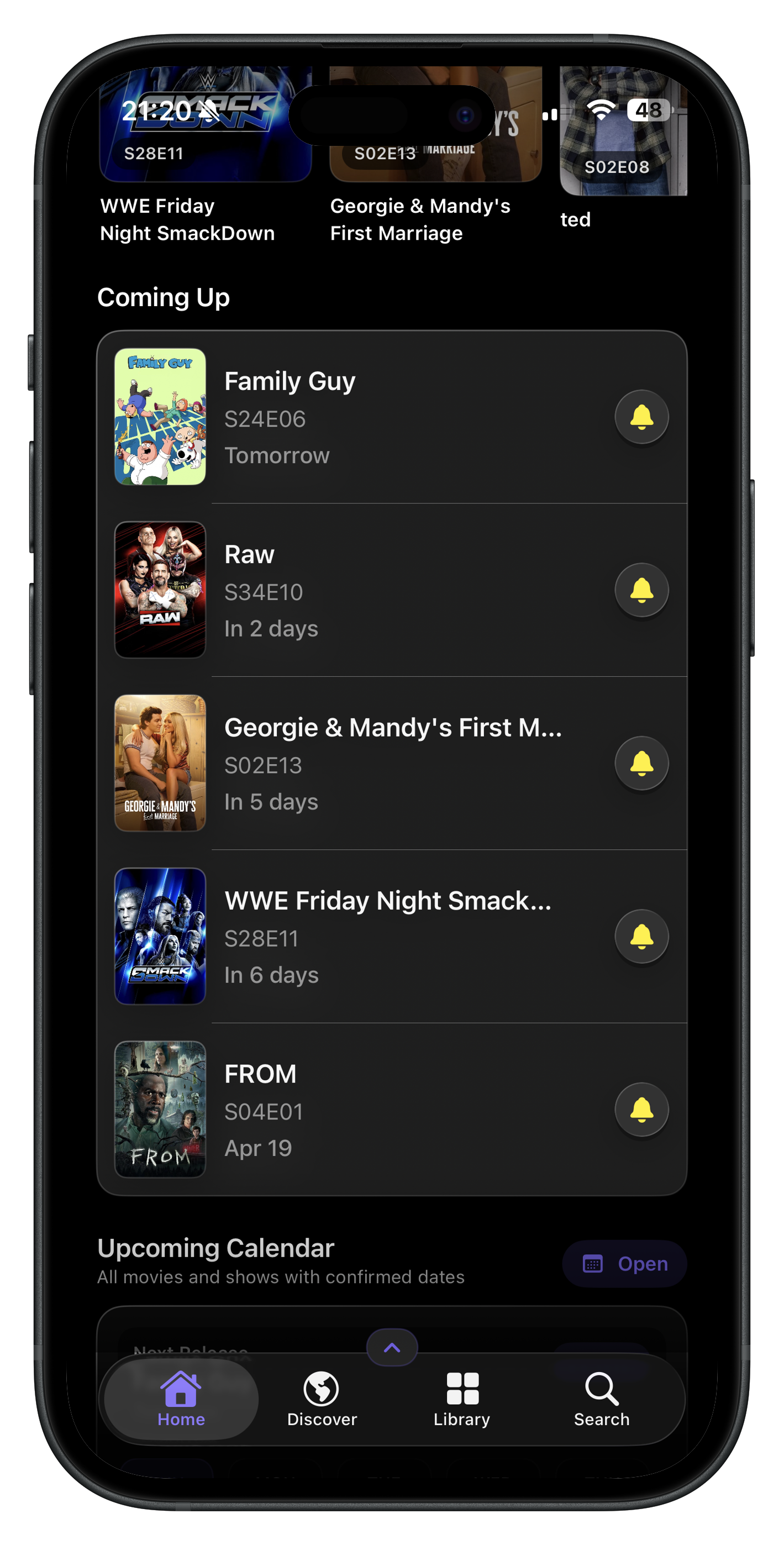 KeepUp upcoming episodes screen